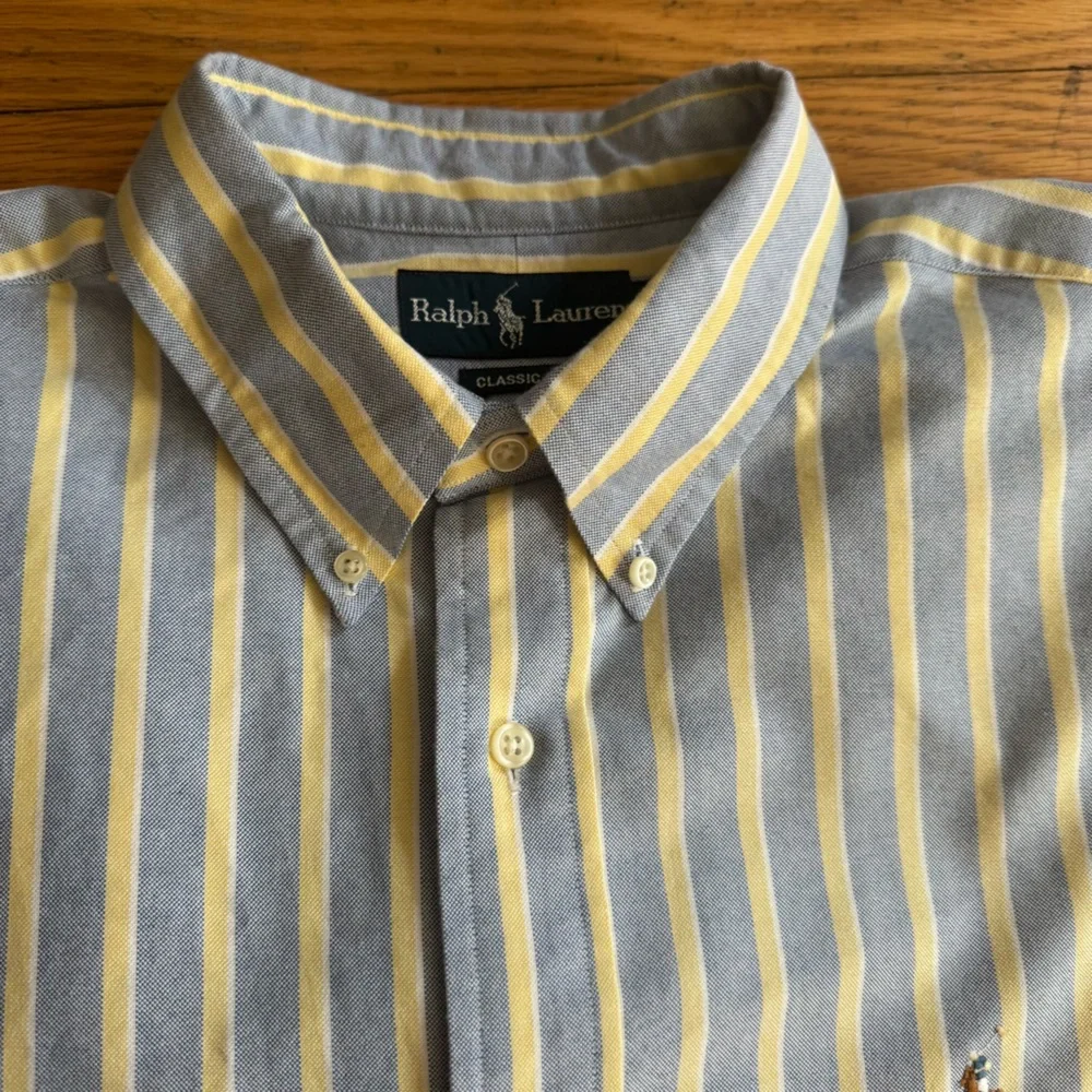 Ralph Lauren Blue and White Striped Classic Fit Shirt Neck Size 17 Preppy - Picture 10 of 14